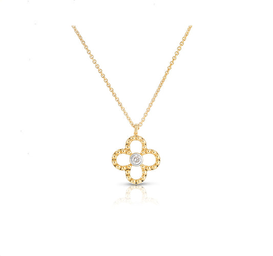 Clover Outline Diamond Necklace in Yellow Gold
