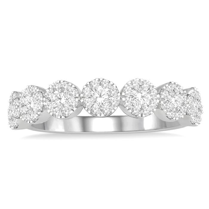 14k White Gold Diamond Cluster Band