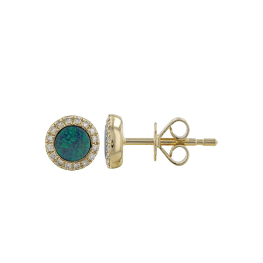 Blue Opal Stud Earrings with Diamond Halo