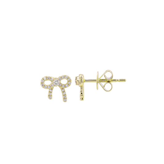 Diamond Bow Stud Earrings in Yellow Gold, 0.14