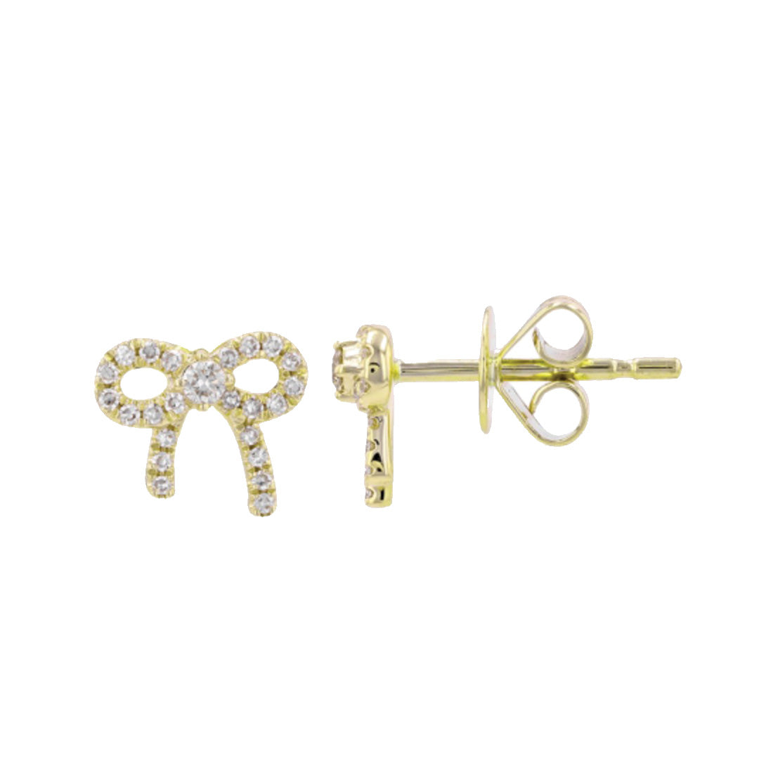 Diamond Bow Stud Earrings in Yellow Gold, 0.14
