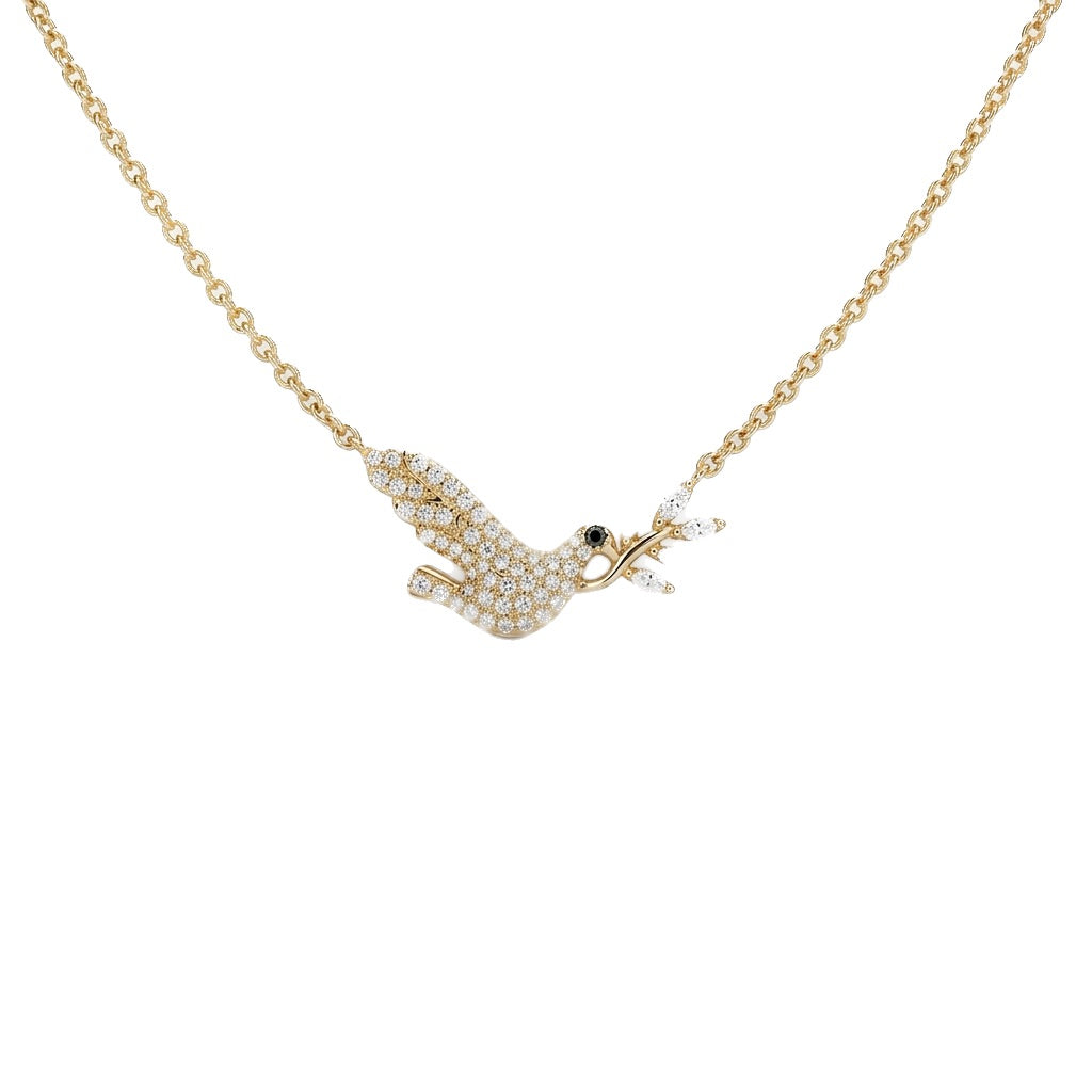 Diamond Dove and Olive Branch Necklace