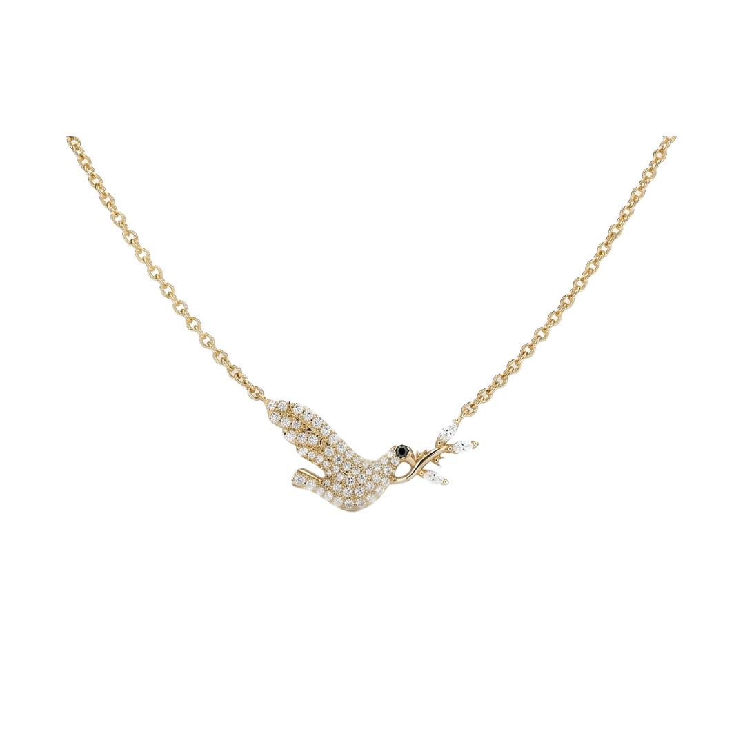 Diamond Dove and Olive Branch Necklace