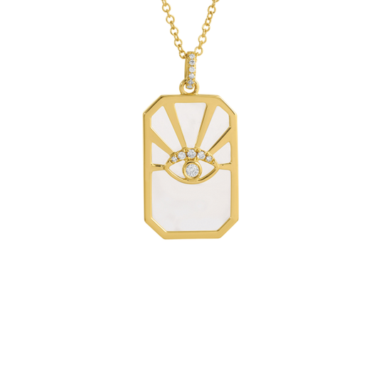 Sapphire Crystal Evil Eye Pendant Necklace with Diamonds in 14K Yellow Gold