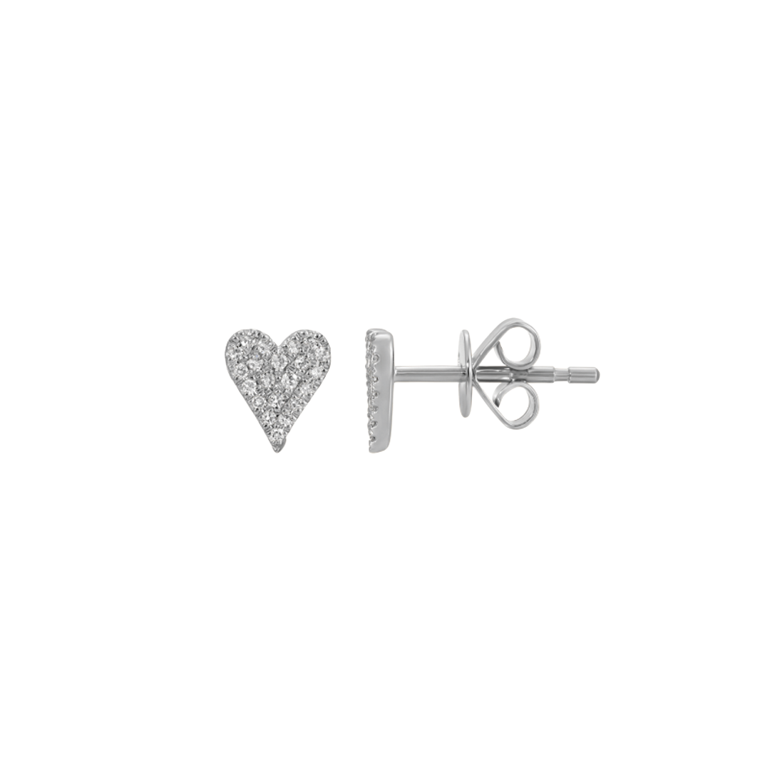 Diamond Heart Studs Earrings in White Gold