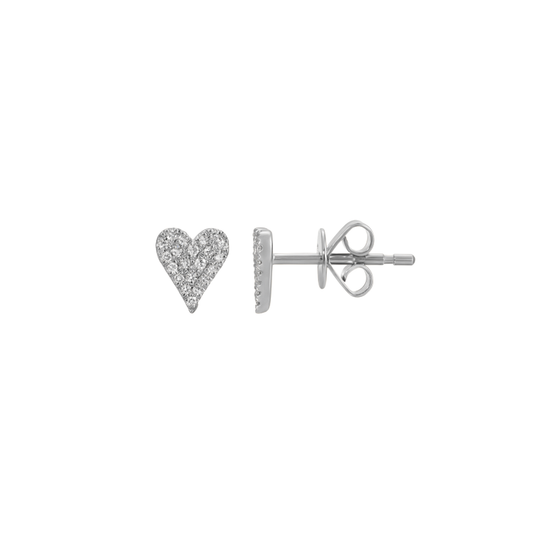 Diamond Heart Studs in White Gold