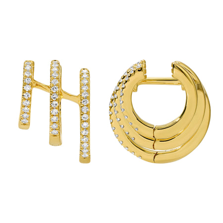 3-Row Diamond Cage Huggie Hoop Earrings
