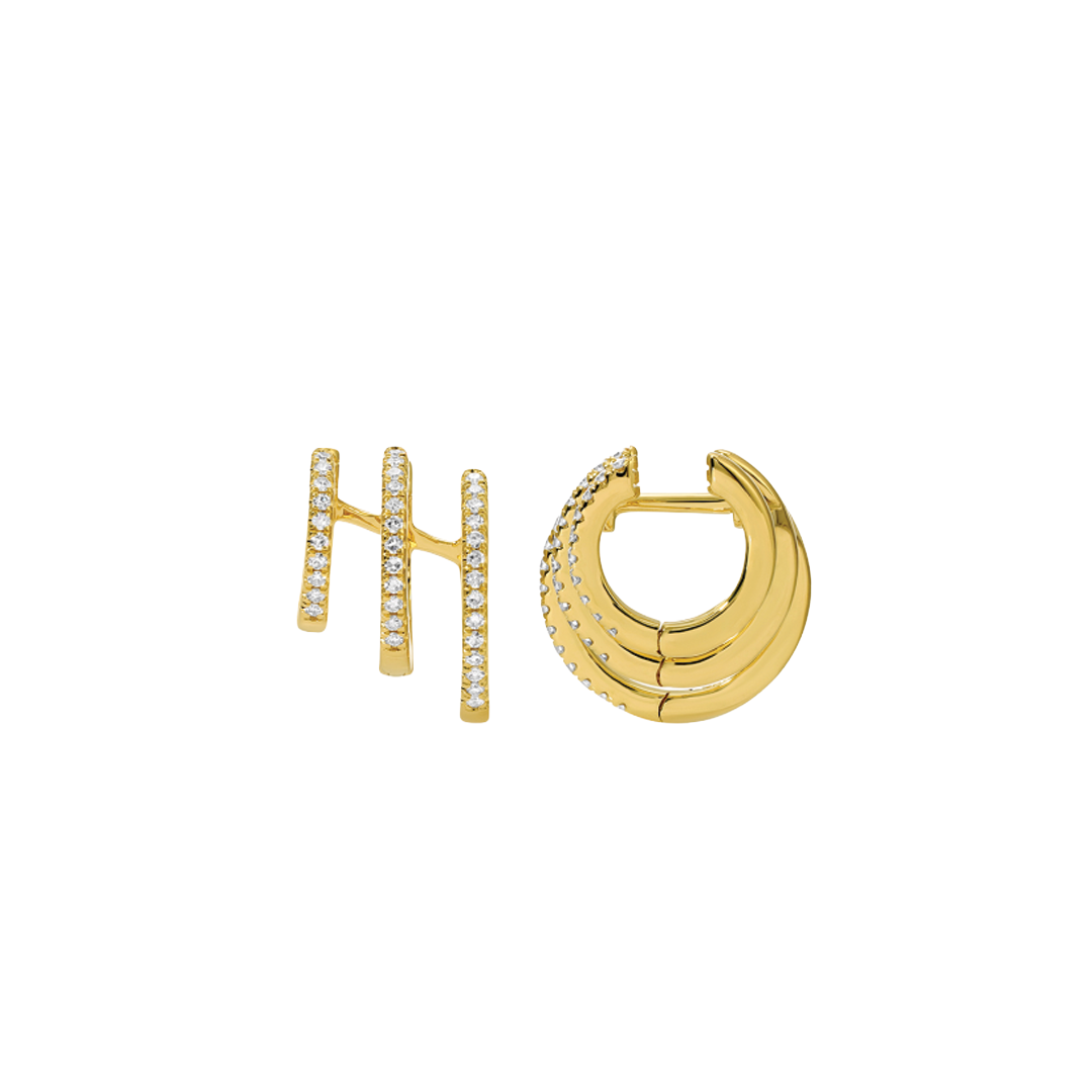 3-Row Diamond Cage Huggie Hoop Earrings