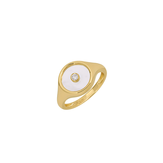 Round Signet Ring with Center Diamond