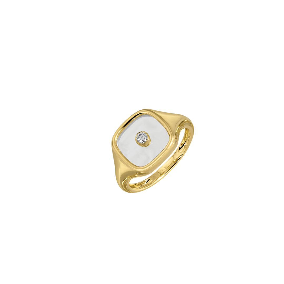 Square Signet Ring with Center Diamond