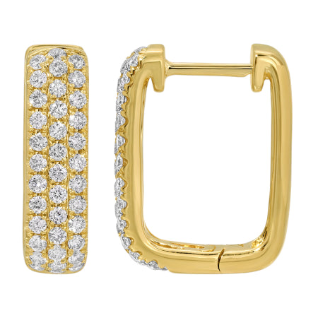 3-Row Rectangle Diamond Huggie Hoop Earrings in Yellow Gold