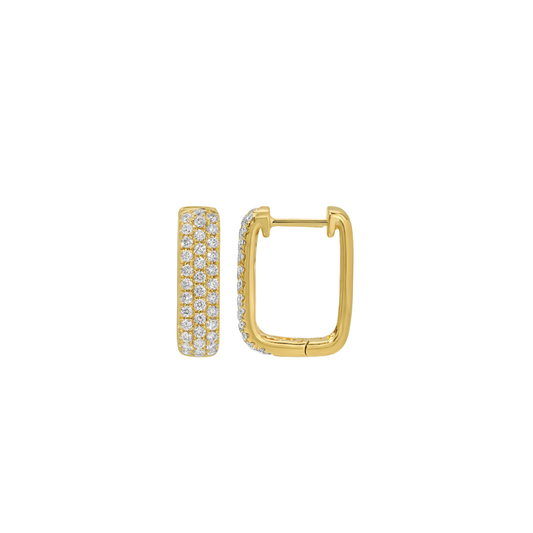 3-Row Rectangle Diamond Huggie Hoop Earrings in Yellow Gold