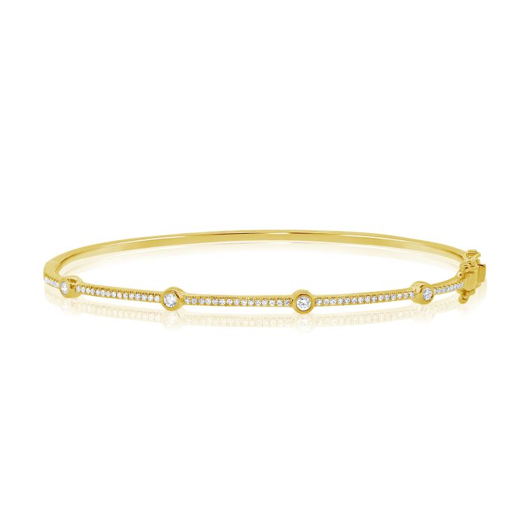 Diamond Station Bangle in Yellow Gold