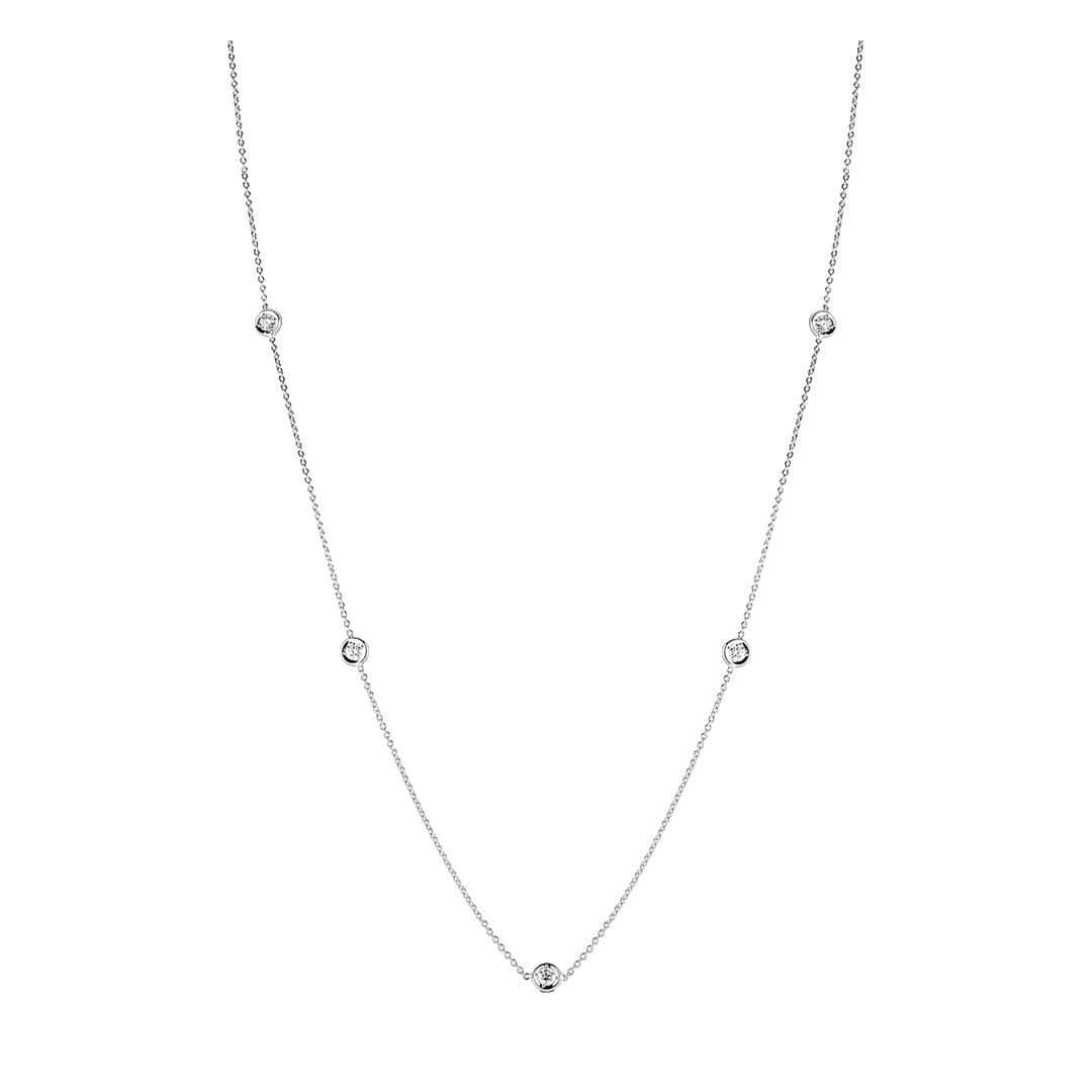 5-Station Diamond Bezel Set Necklace in White Gold