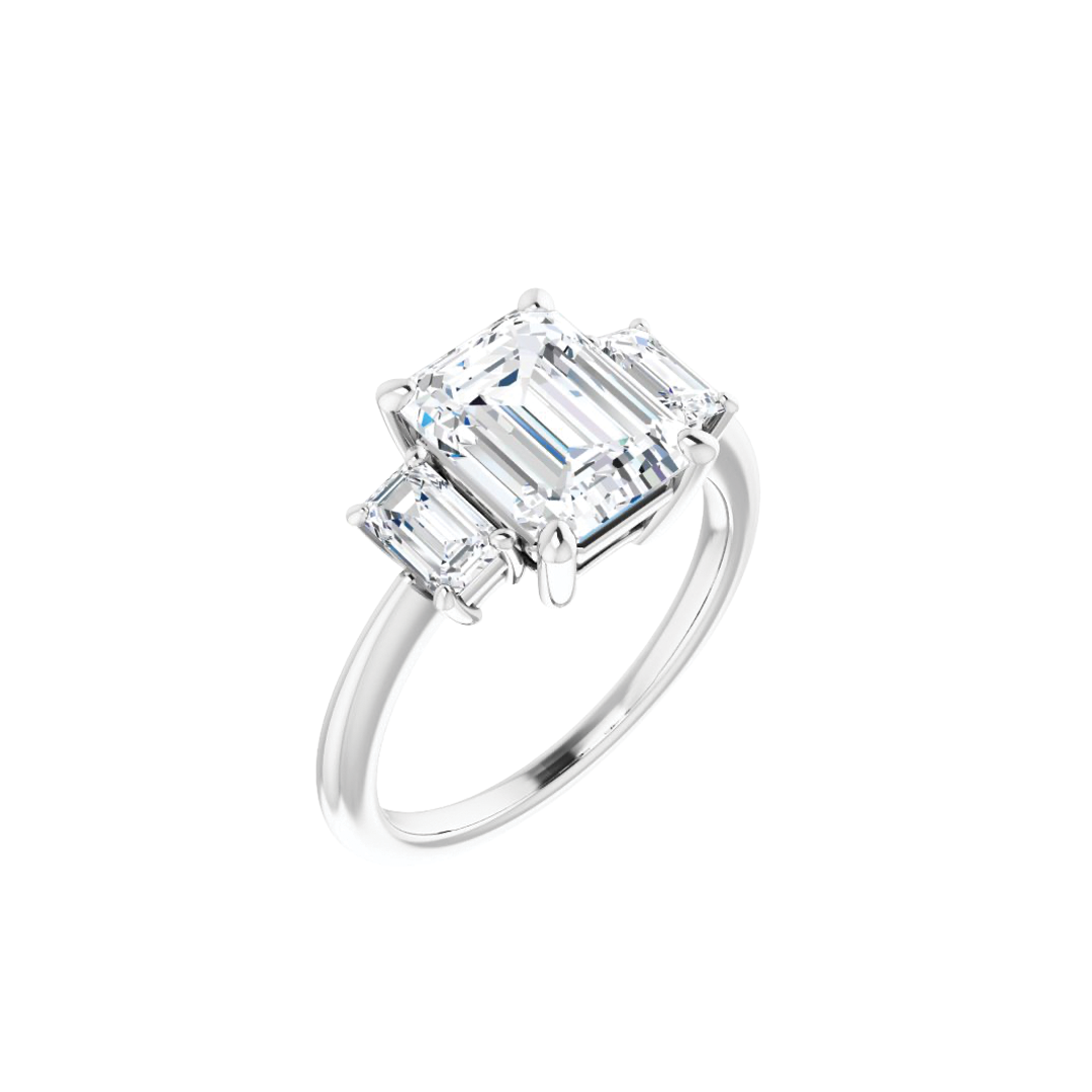 3-Stone Emerald Cut Engagement Ring Setting with Emerald Cut Side Diamonds