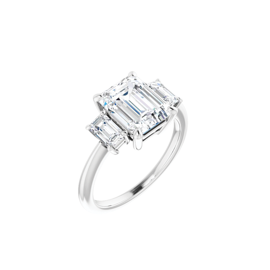 3-Stone Emerald Cut Engagement Ring Setting with Emerald Cut Side Diamonds