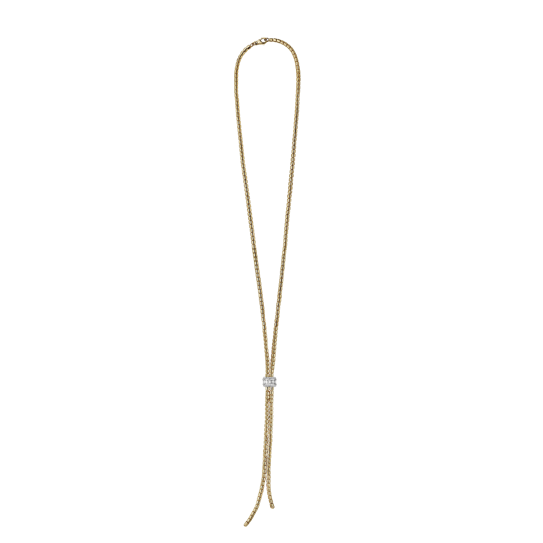 Lariat Barrel Chain Necklace with Diamonds