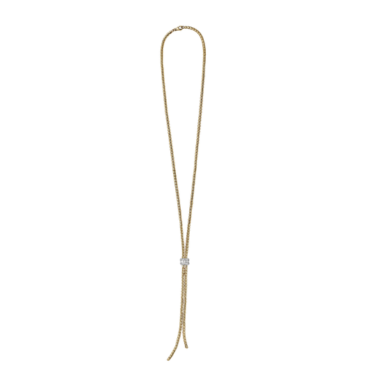 Lariat Barrel Chain Necklace with Diamonds