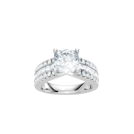 Round Diamond Engagement Ring Setting with 3-Row Mixed Cut Diamond Shank
