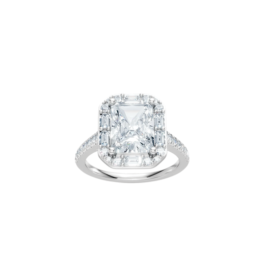 Emerald Cut Diamond Engagement Ring Setting with Mixed Diamond Halo