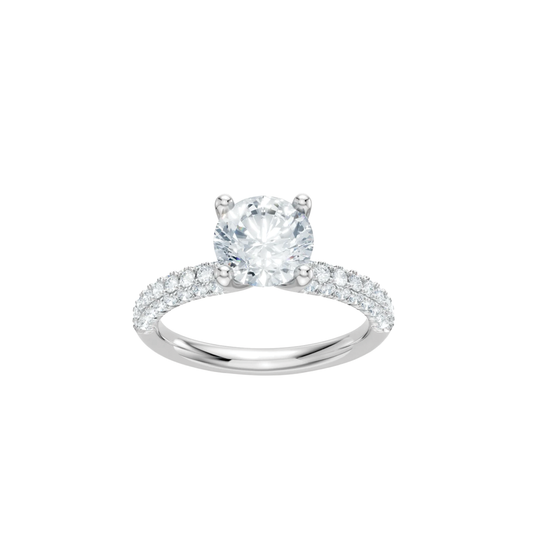 Round Diamond Engagement Ring Setting with 3-Row Diamond Shank