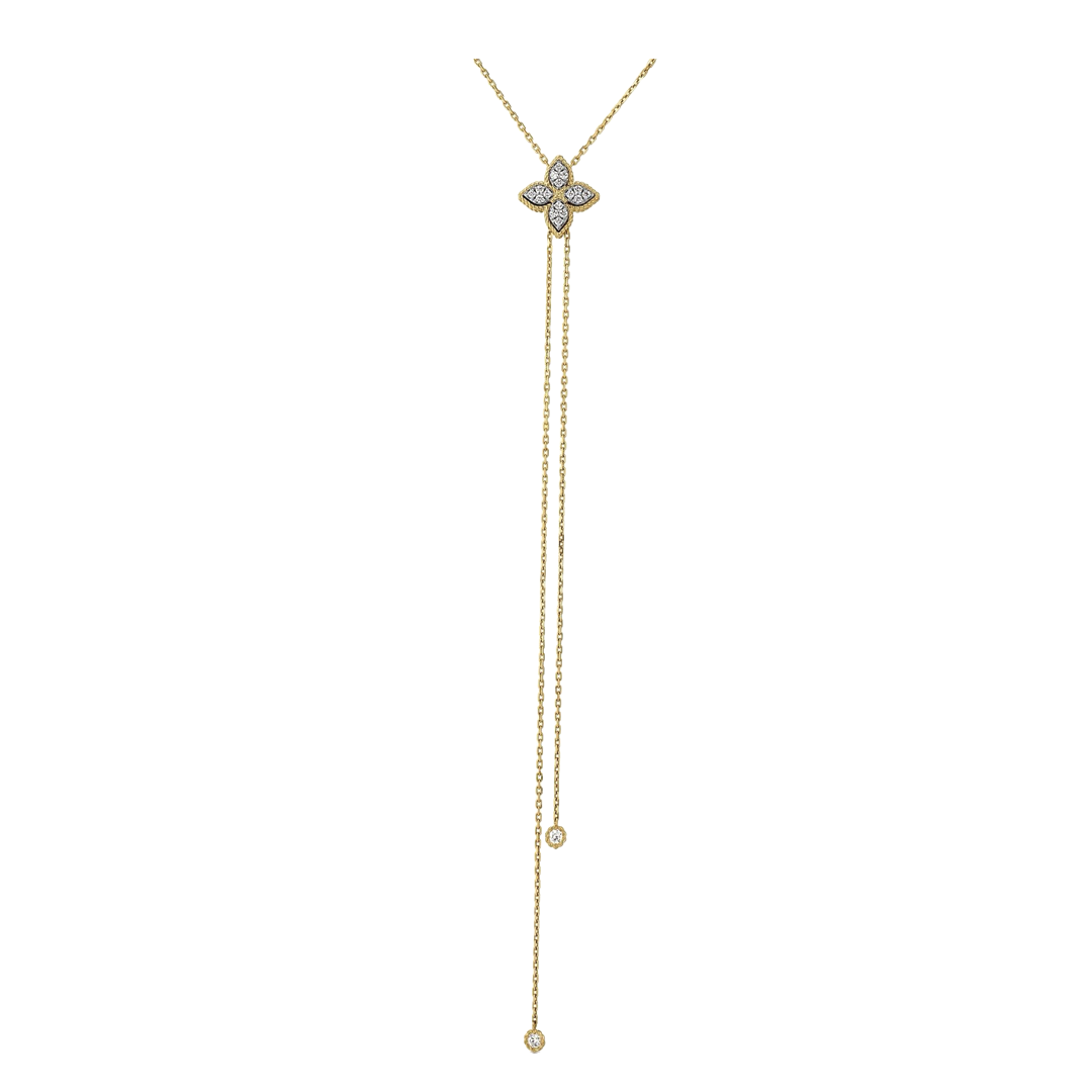 Princess Flower Lariat Necklace with Diamonds