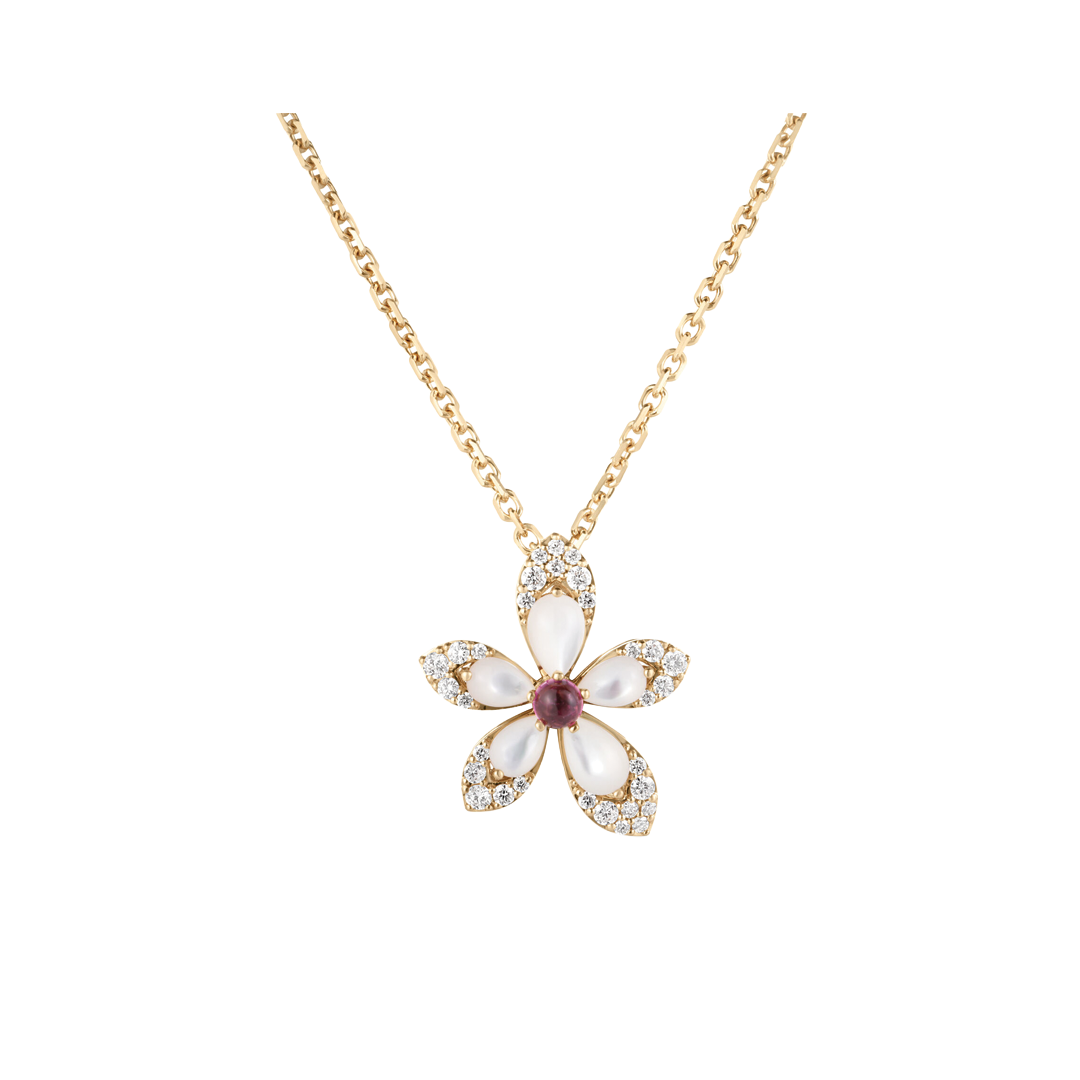 Tiare Flower Necklace with Diamonds and Mixed Gems
