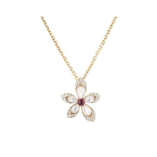 Tiare Flower Necklace with Diamonds and Mixed Gems