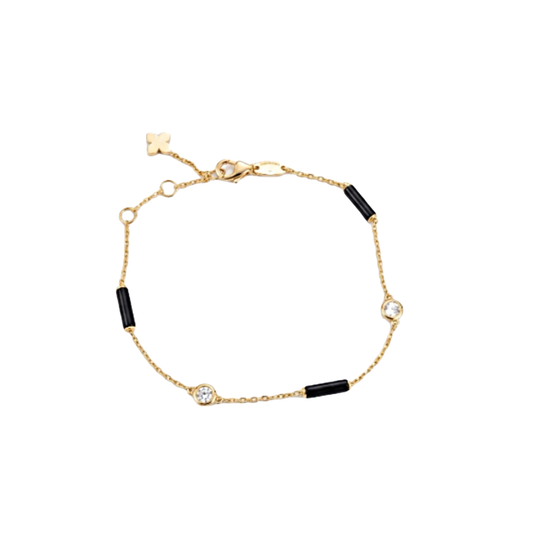 Alternating Black Enamel and Diamond Station Bracelet