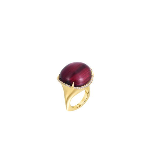 Cats Eye Tourmaline Ring with Diamond Frame