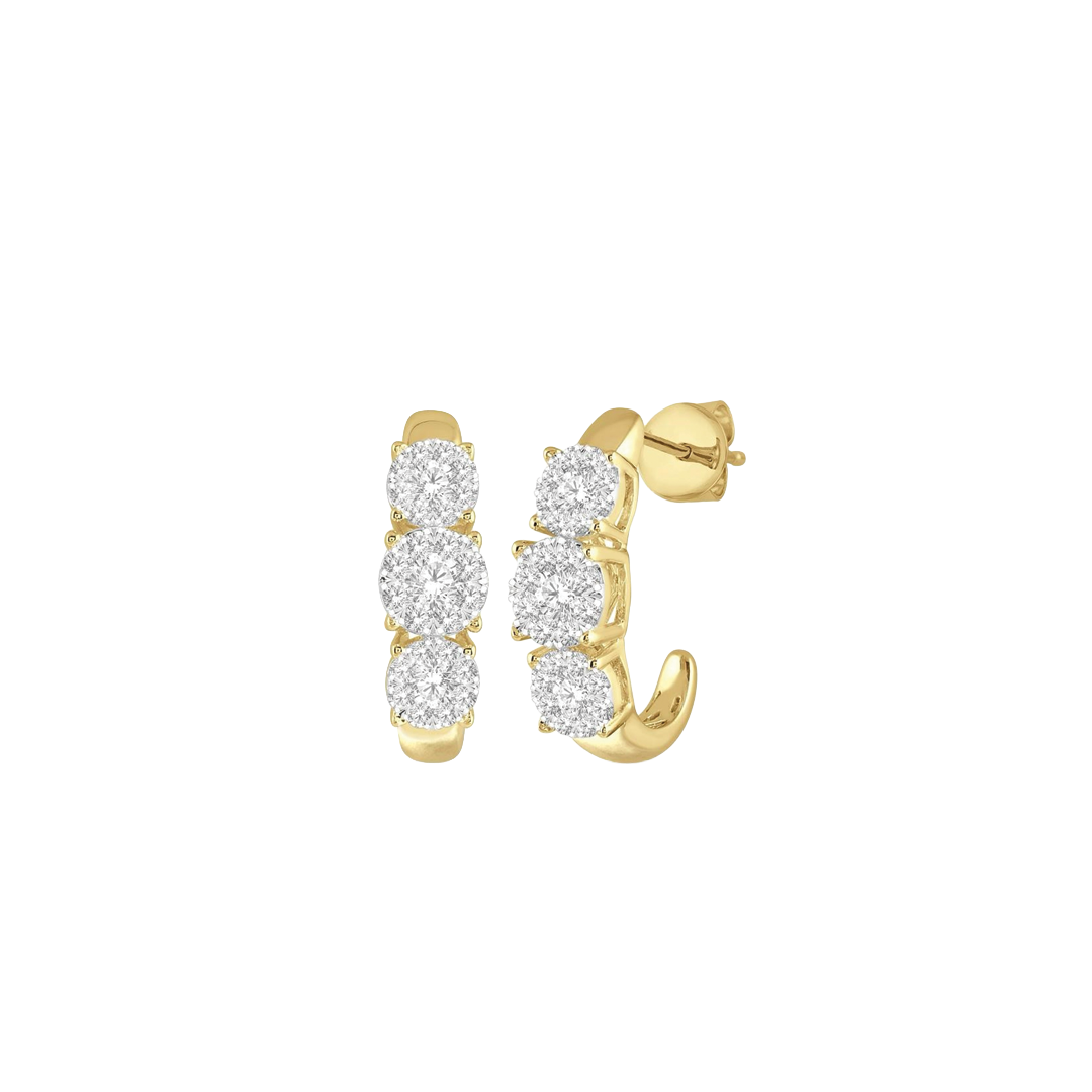 Yellow and White Gold Diamond J Hoop Earrings