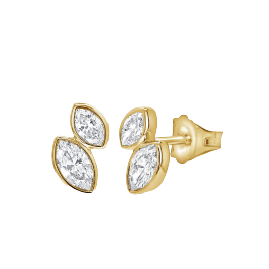2 Stone Bezel Set Marquise Diamond Earrings