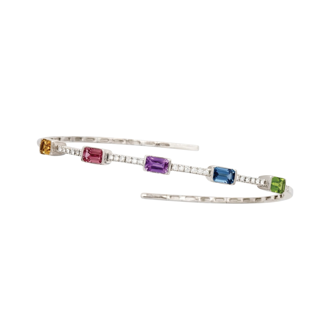 Flexible Open Cuff Bracelet with Mixed Gemstones