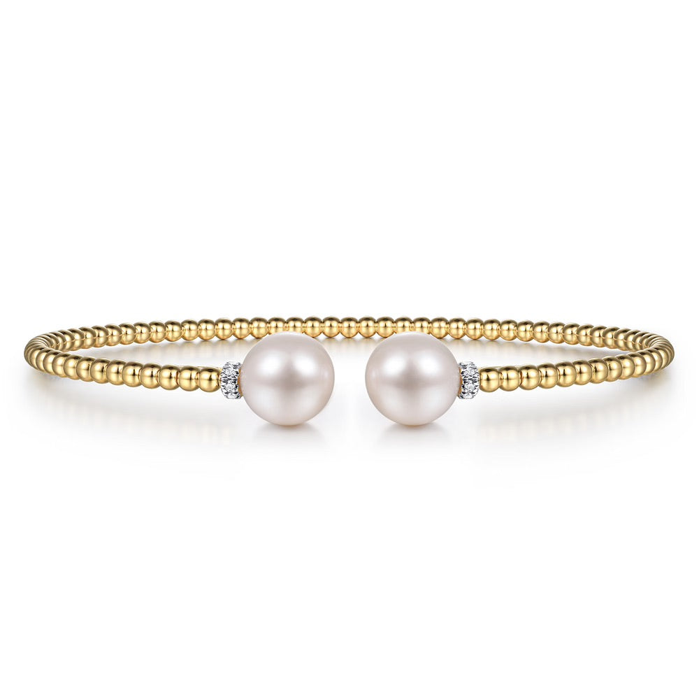 Split Bangle Bracelet with Pearls and Diamonds