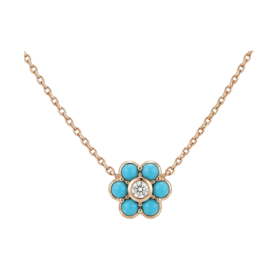 Turquoise and Diamond Flower Necklace