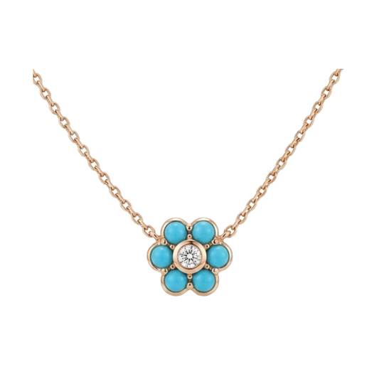 Turquoise and Diamond Flower Necklace