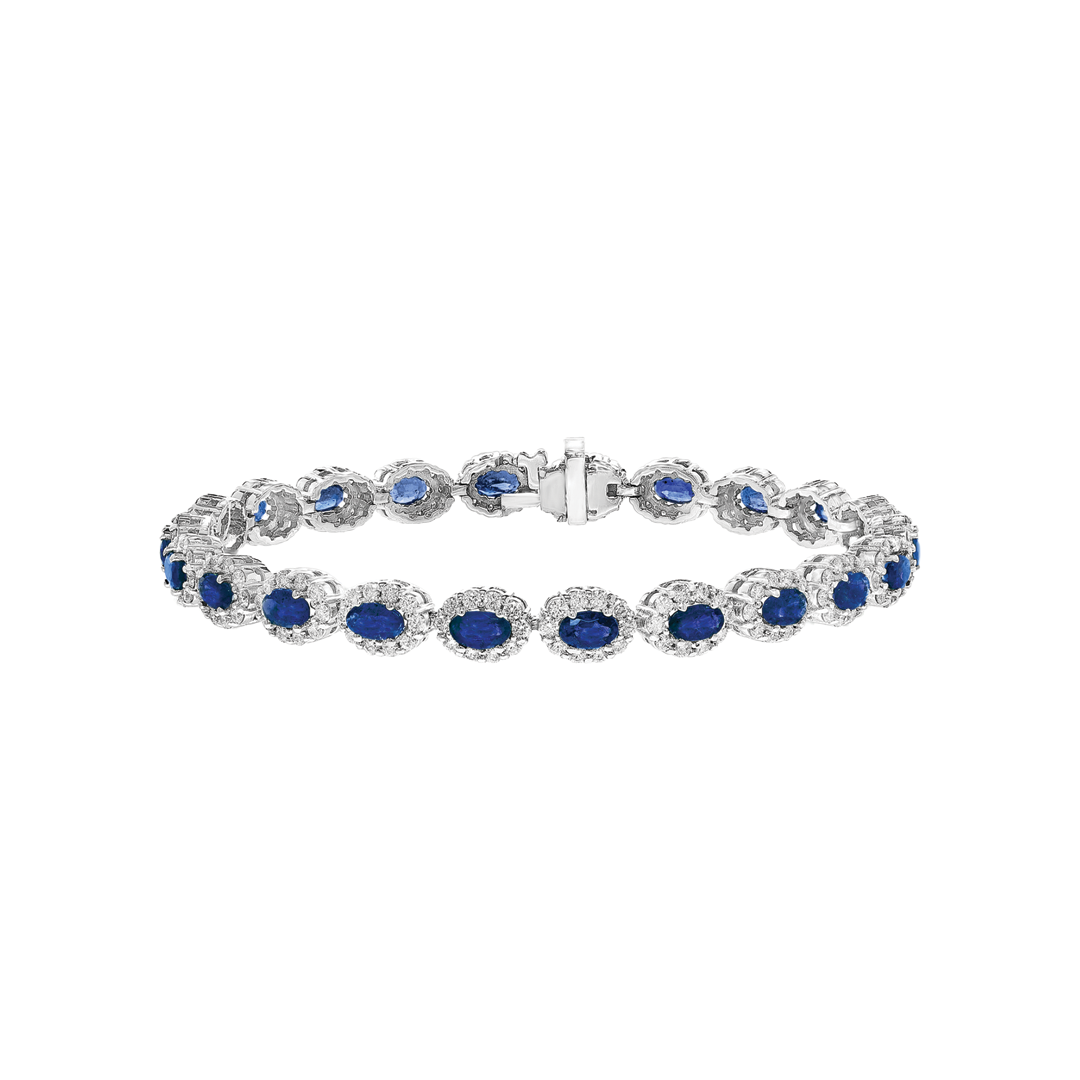 Oval Blue Sapphire Bracelet with Diamond Halos