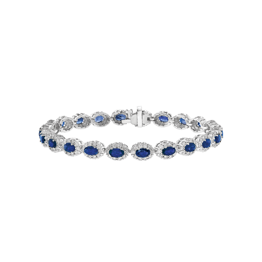 Oval Blue Sapphire Bracelet with Diamond Halos