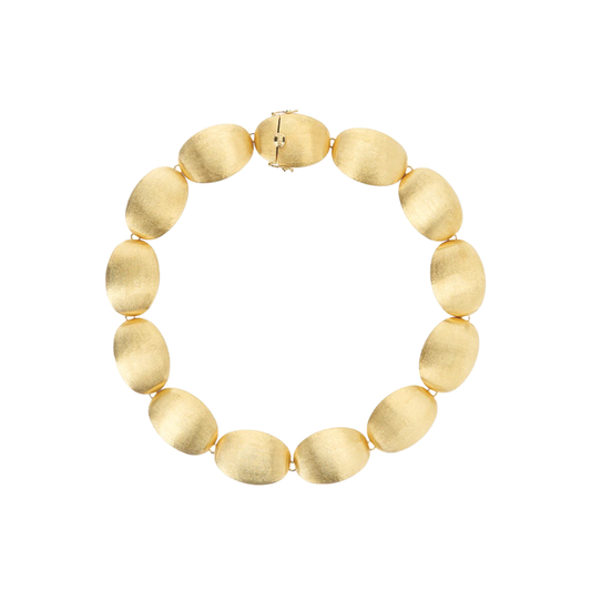 Large Hand Engraved to Polished Gold Beaded Necklace