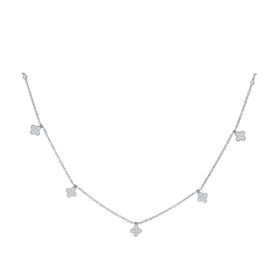 5-Station Diamond Clover Dangle Necklace