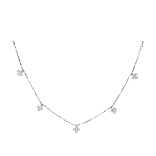 5-Station Diamond Clover Dangle Necklace