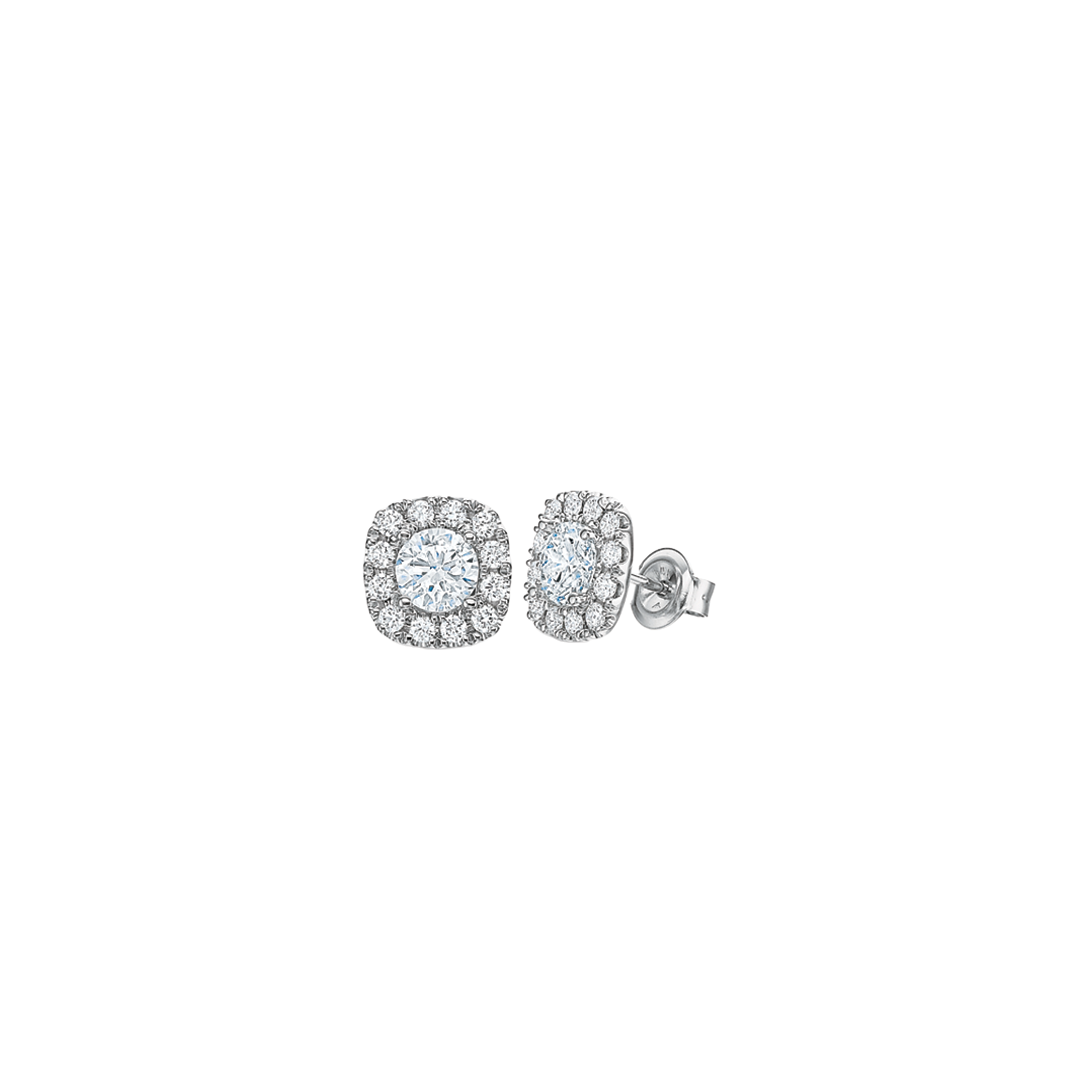 Cushion Halo Stud Earrings, 1.45ctw