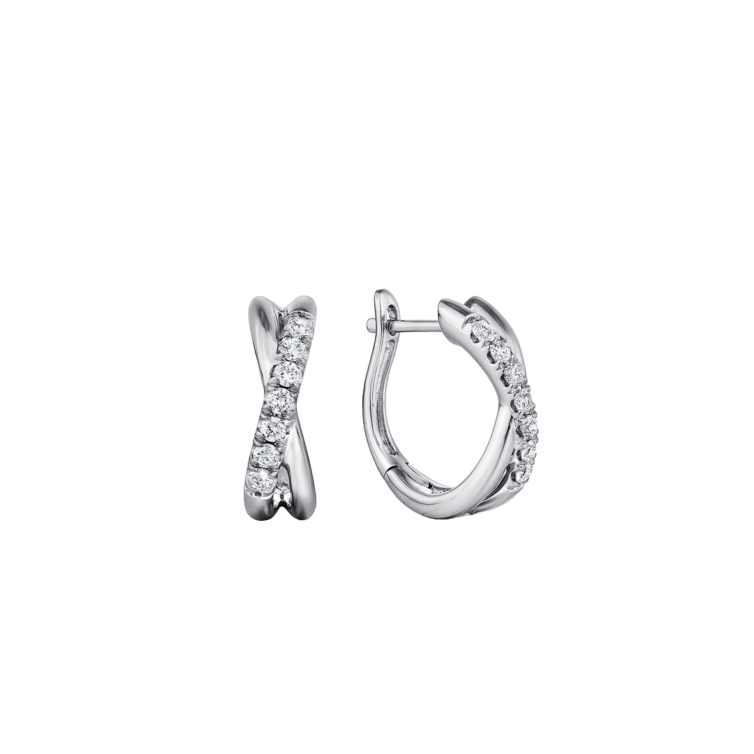 Twisted Diamond Huggie Earrings in White Gold