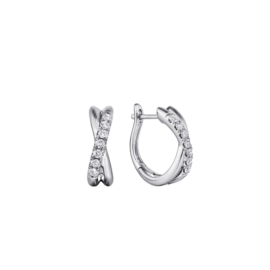 Twisted Diamond Huggie Earrings in White Gold