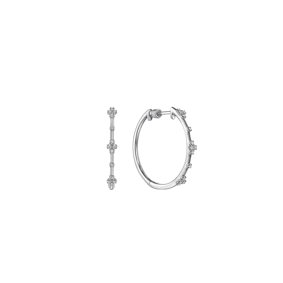Hoop Earrings with Diamond Clusters in White Gold