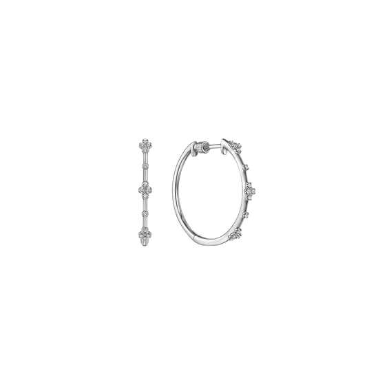 Hoop Earrings with Diamond Clusters in White Gold