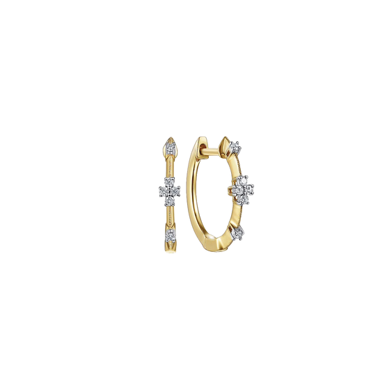 Gold Huggie Hoop Earrings with Diamond Clusters