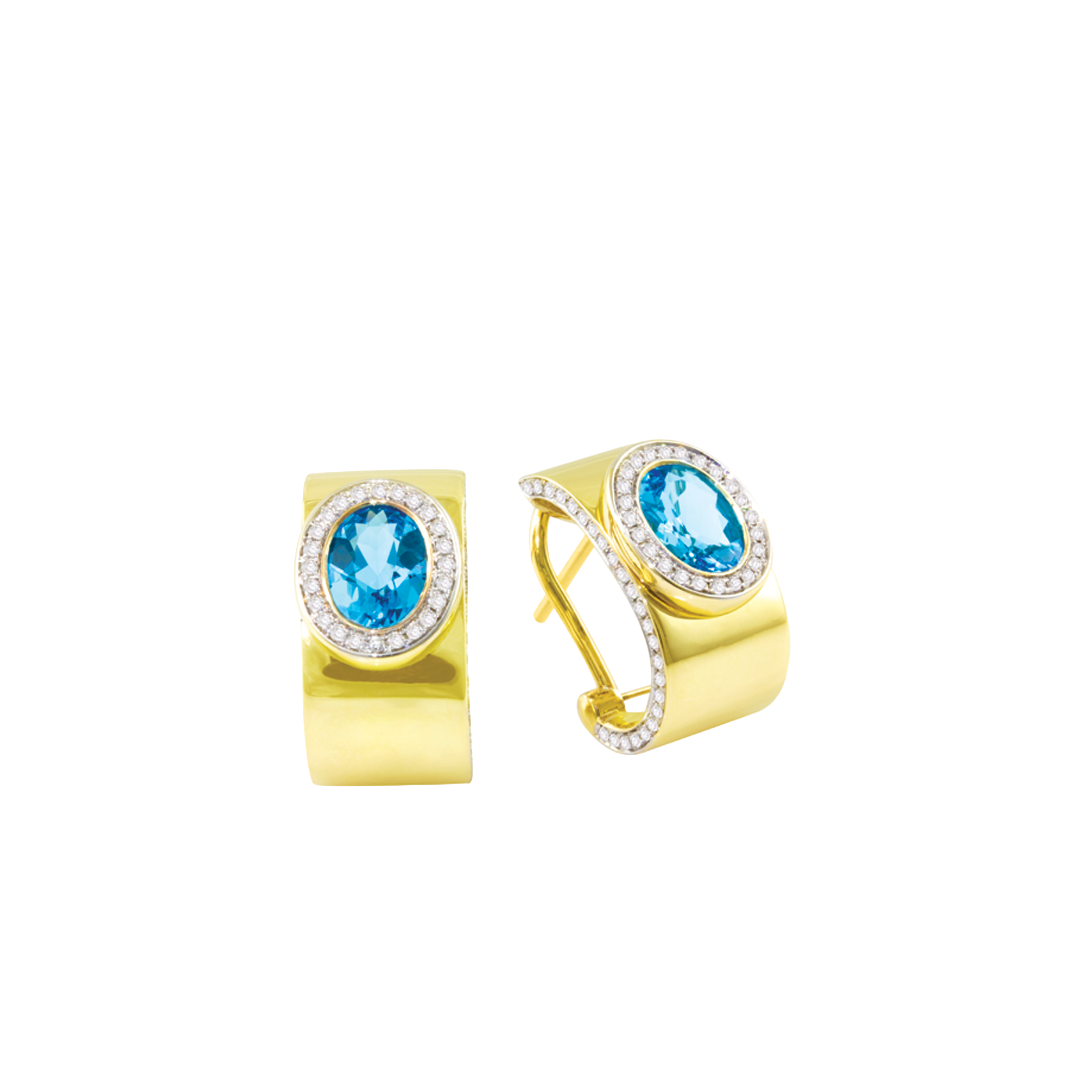 J Hoop Earrings with Blue Topaz and Diamonds