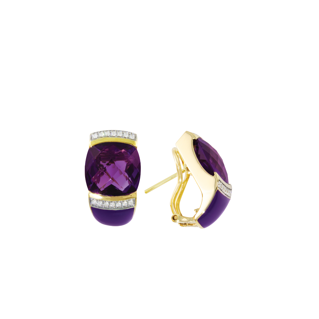 Enameled Earrings with Amethyst and Diamonds
