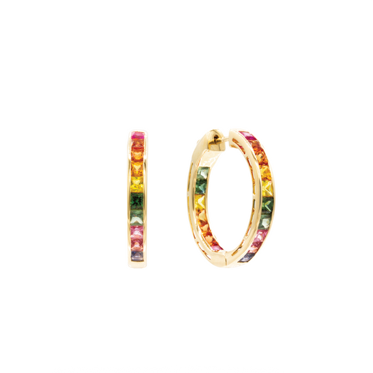 Hoop Earrings with Rubies and Multicolored Sapphires